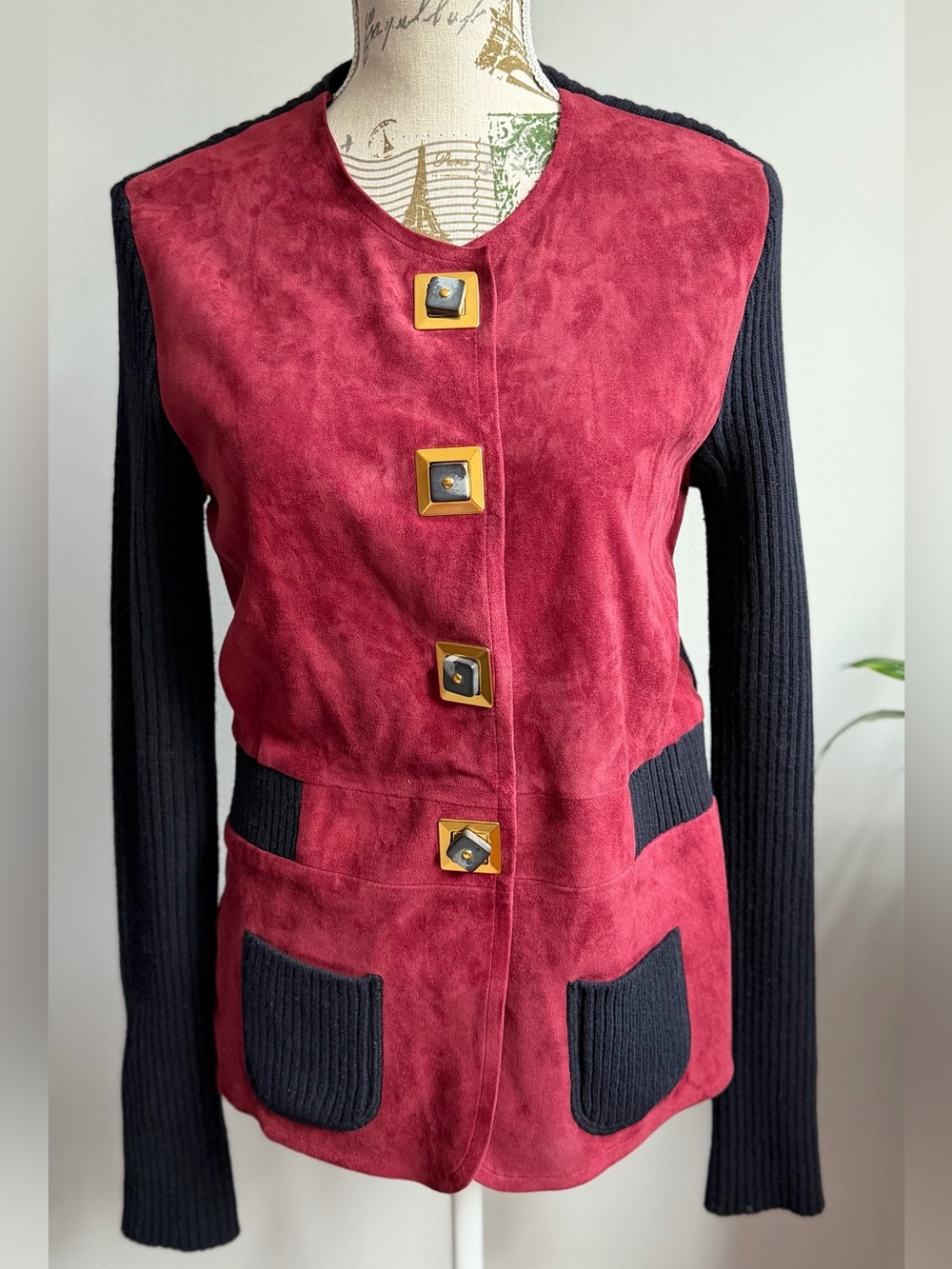 Tory Burch 40s Sportigan Goat Suede Wool Cardigan Jacket Size S